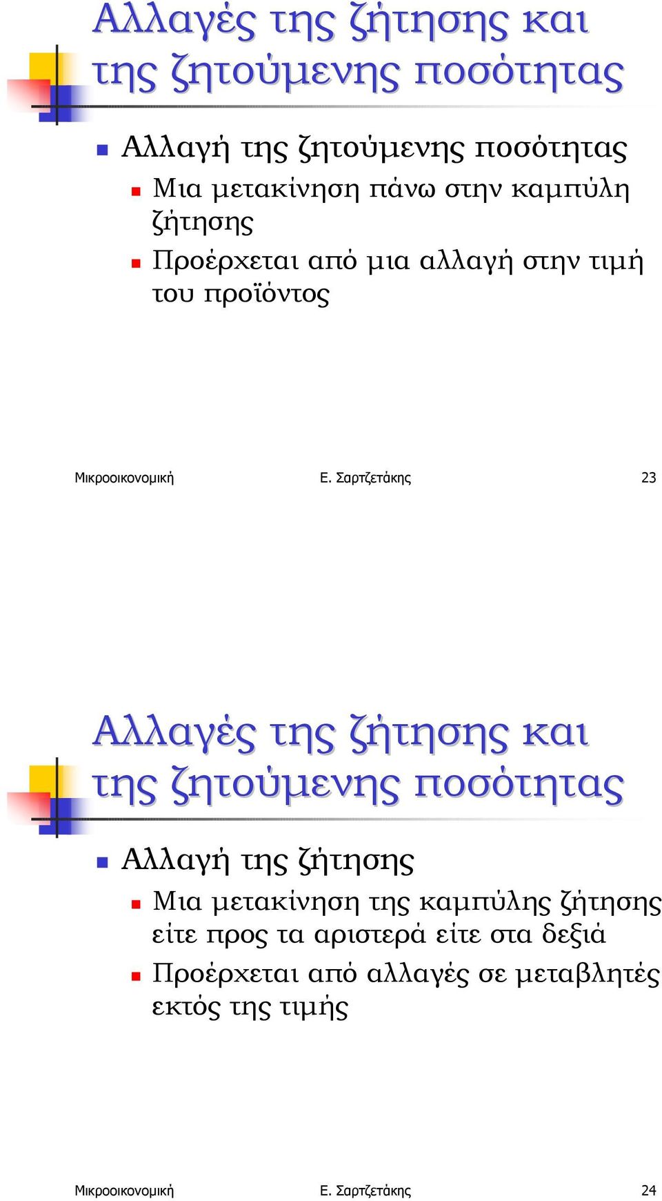 Σαρτζετάκης 23 Αλλαγές της ζήτησης και της ζητούµενης ποσότητας! Αλλαγή της ζήτησης!