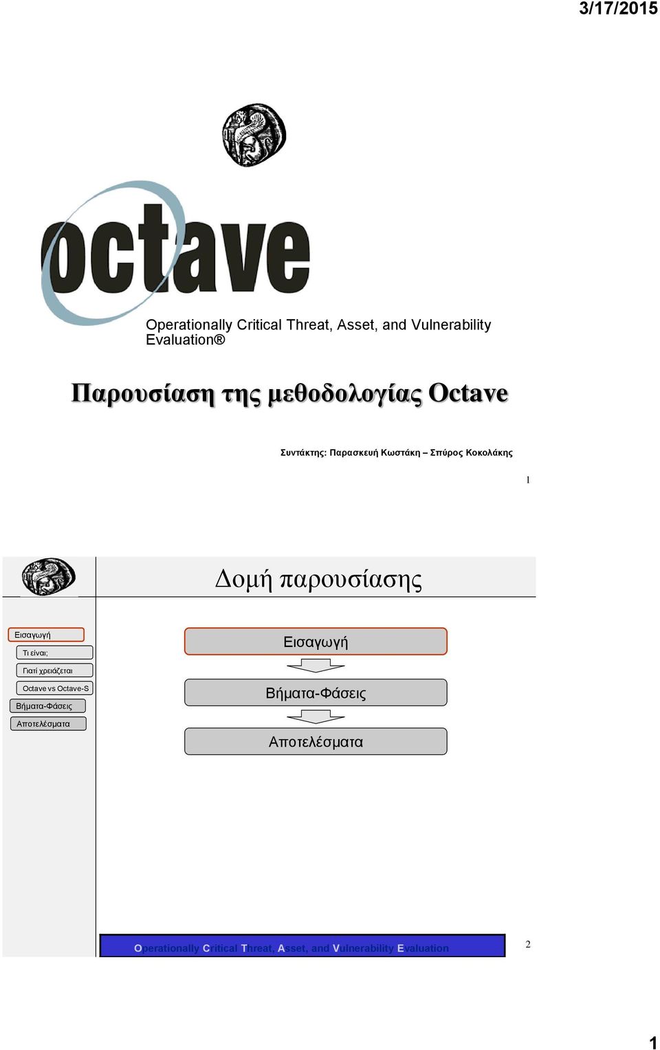 μεθοδολογίας Octave Συντάκτης: Παρασκευή