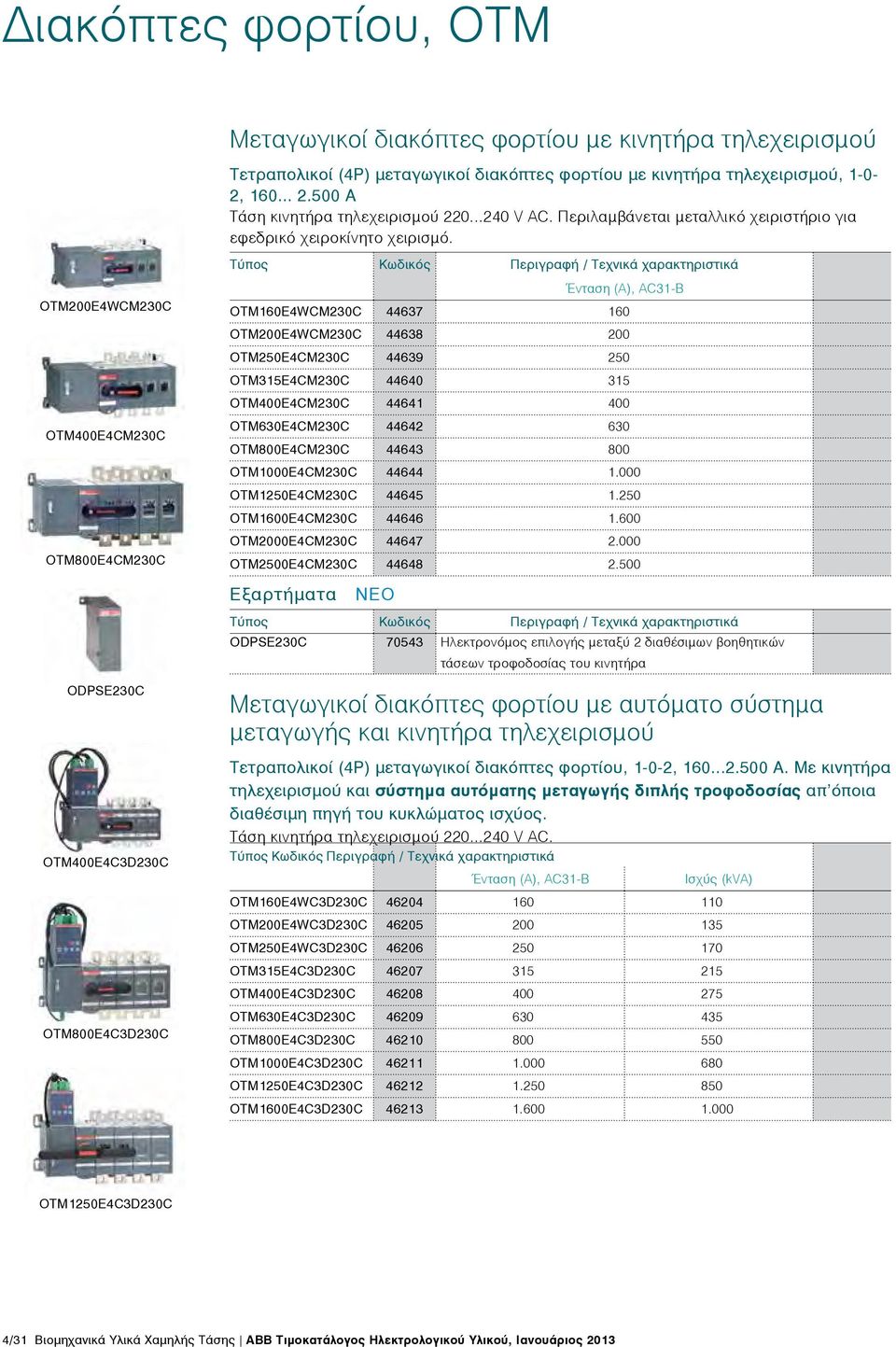 OTM200E4WCM230C Ένταση, AC31-B OTM160E4WCM230C 44637 160 OTM200E4WCM230C 44638 200 OTM250E4CM230C 44639 250 OTM315E4CM230C 44640 315 OTM400E4CM230C 44641 400 OTM400E4CM230C OTM630E4CM230C 44642 630