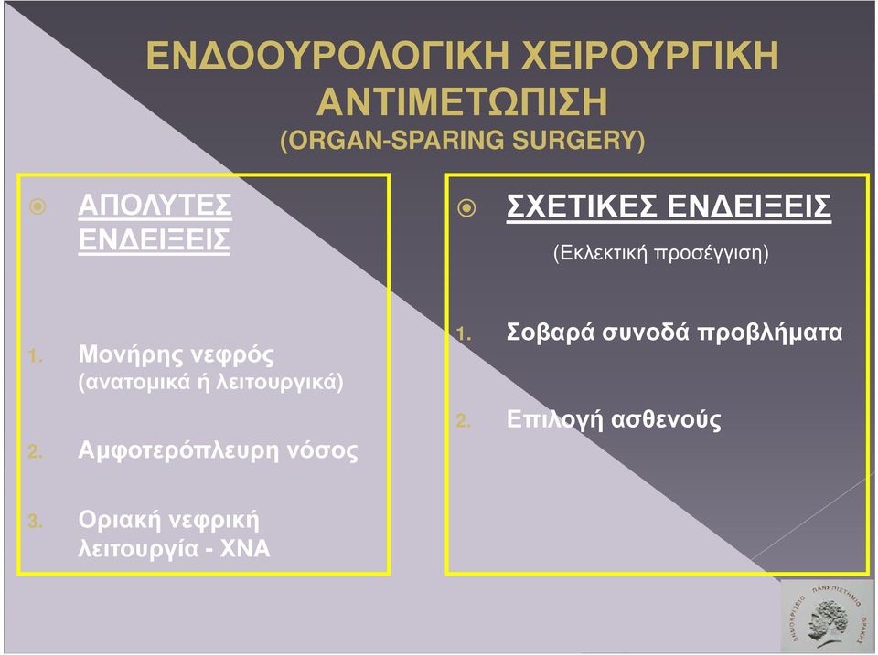 Μονήρης νεφρός (ανατοµικά ή λειτουργικά) 2. Αµφοτερόπλευρη νόσος 1.