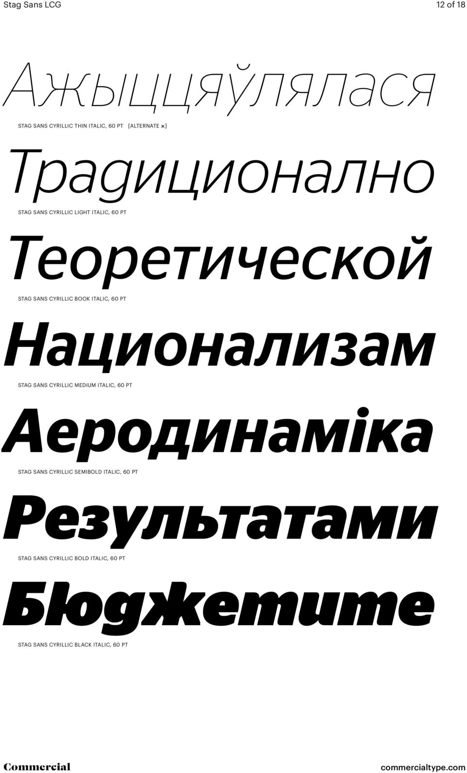60 Pt Национализам Stag Sans Cyrillic medium italic, 60 Pt Аеродинаміка Stag Sans Cyrillic semibold