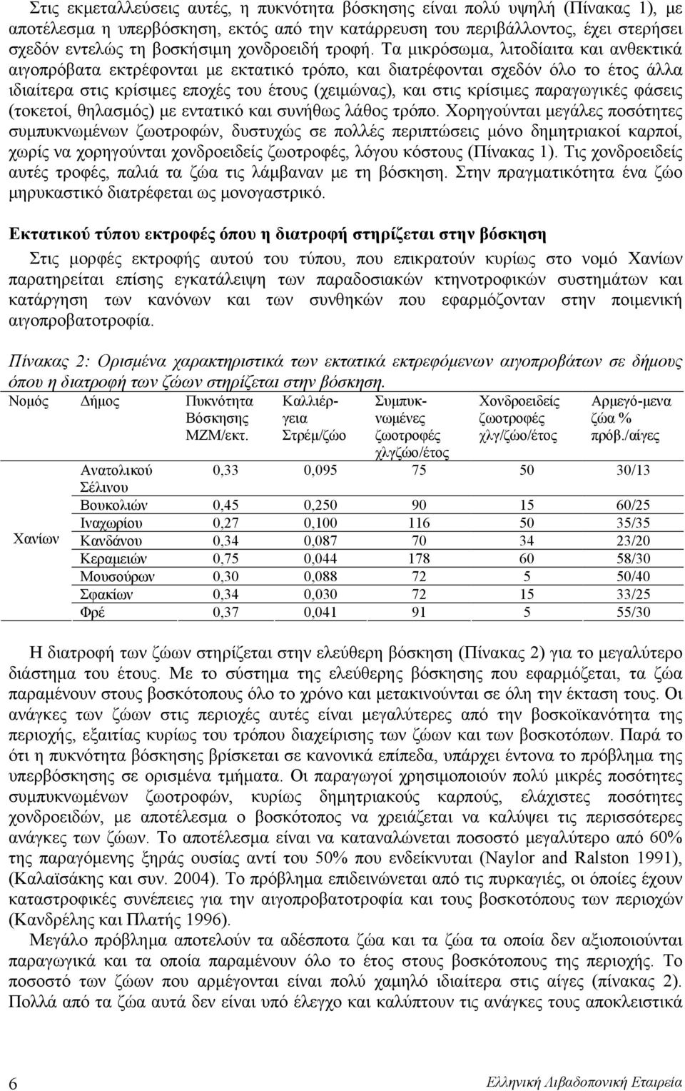 Τα μικρόσωμα, λιτοδίαιτα και ανθεκτικά αιγοπρόβατα εκτρέφονται με εκτατικό τρόπο, και διατρέφονται σχεδόν όλο το έτος άλλα ιδιαίτερα στις κρίσιμες εποχές του έτους (χειμώνας), και στις κρίσιμες