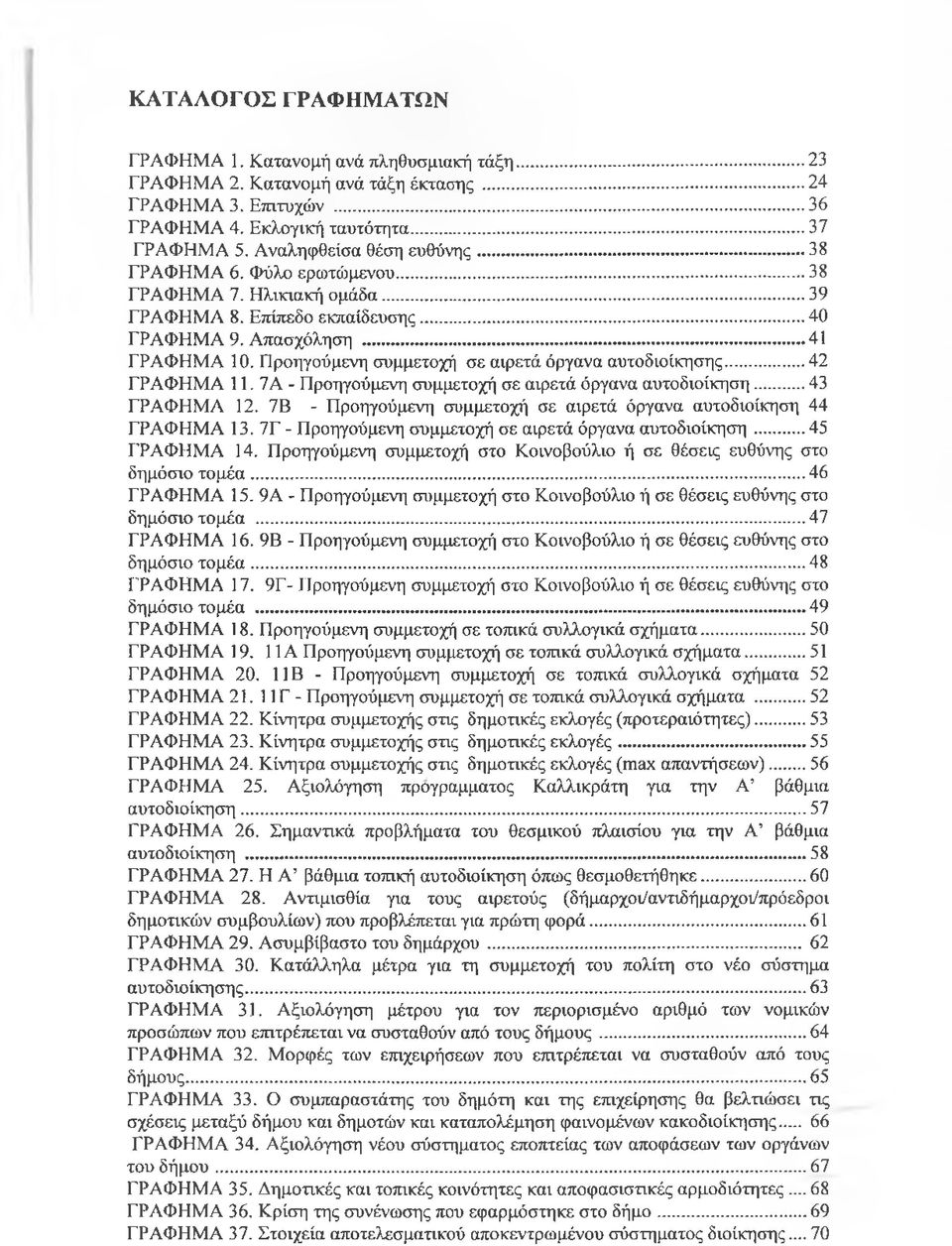 Προηγούμενη συμμετοχή σε αιρετά όργανα αυτοδιοίκησης...42 ΓΡΑΦΗΜΑ 11. 7Α - Προηγούμενη συμμετοχή σε αιρετά όργανα αυτοδιοίκηση...43 ΓΡΑΦΗΜΑ 12.