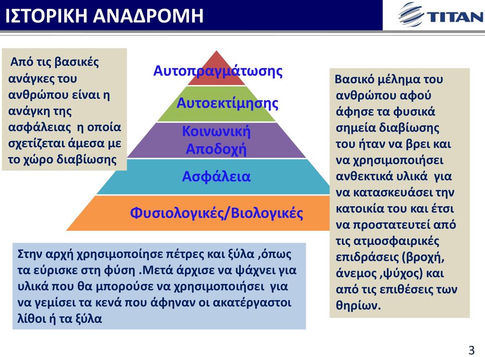 μετά άρχισε να ψάχνει για υλικά που θα μπορούσε να χρησιμοποιήσει για να γεμίσει τα κενά που άφηναν οι ακατέργαστοι λίθοι ή τα ξύλα Βασικό μέλημα του ανθρώπου αφού άφησε