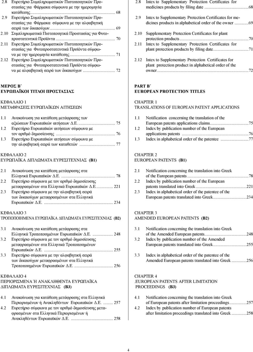 .. 70 2.11 Ευρετήριο Συµπληρωµατικών Πιστοποιητικών Προστασίας για Φυτοπροστατευτικά Προϊόντα σύµφωνα µε την ηµεροµηνία κατάθεσης... 71 2.