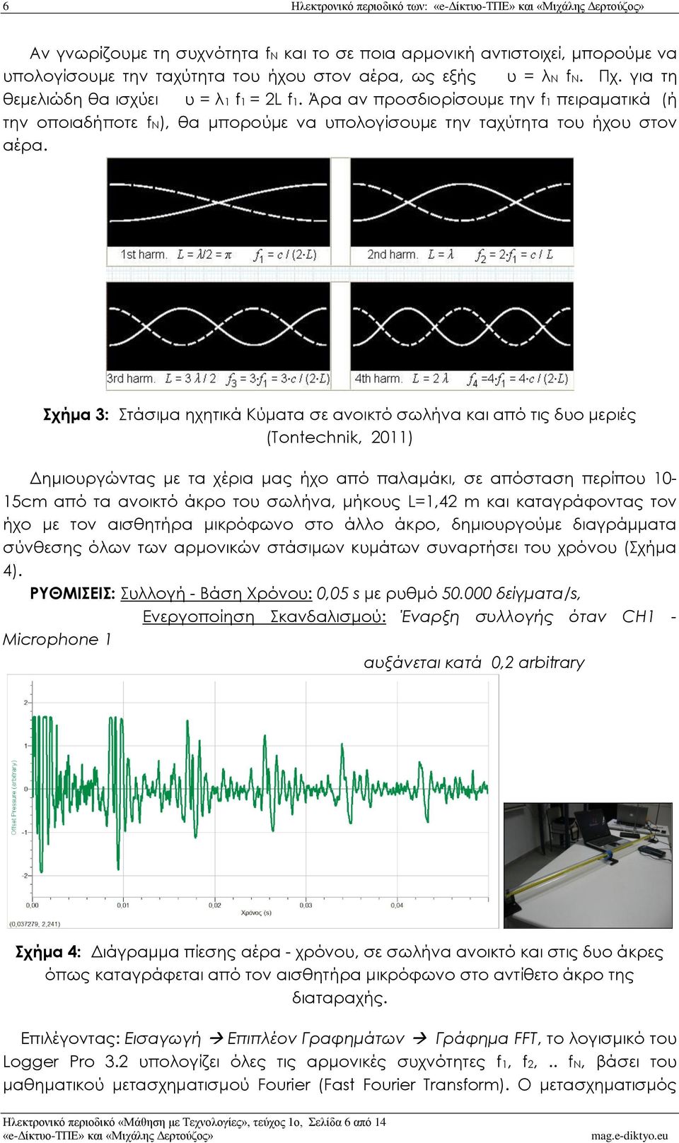 Σχήμα 3: Στάσιμα ηχητικά Κύματα σε ανοικτό σωλήνα και από τις δυο μεριές (Tontechnik, 2011) Δημιουργώντας με τα χέρια μας ήχο από παλαμάκι, σε απόσταση περίπου 10-15cm από τα ανοικτό άκρο του σωλήνα,