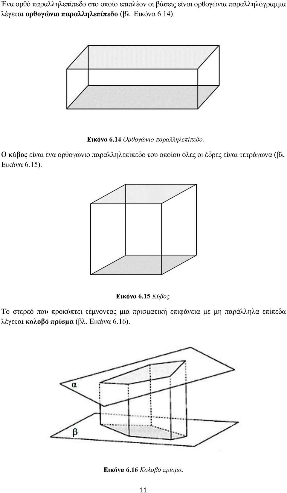 Ο κύβος είναι ένα ορθογώνιο παραλληλεπίπεδο του οποίου όλες οι έδρες είναι τετράγωνα (βλ. Εικόνα 6.15). Εικόνα 6.15 Κύβος.