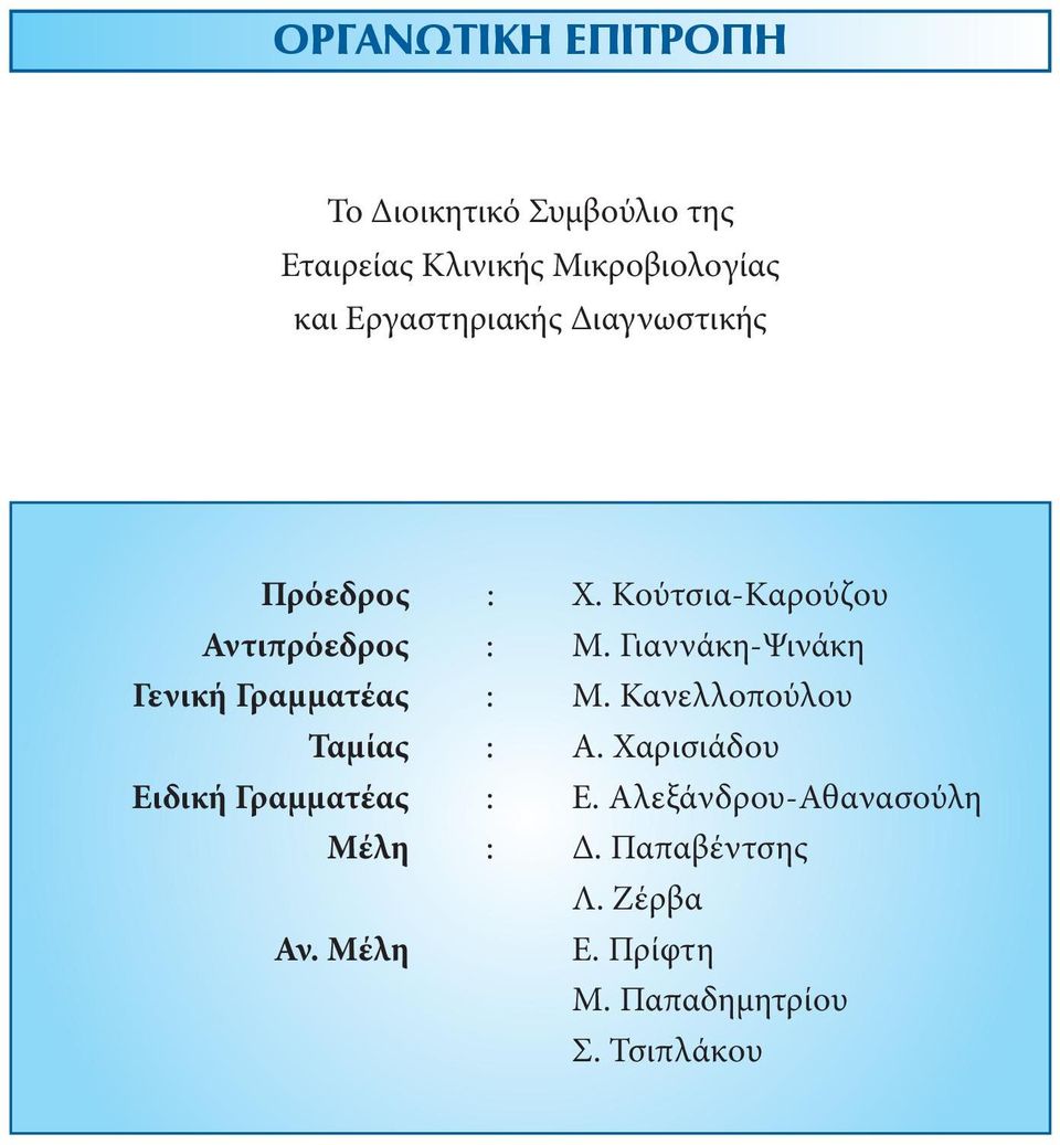 Γιαννάκη-Ψινάκη Γενική Γραμματέας : Μ. Κανελλοπούλου Ταμίας : Α.