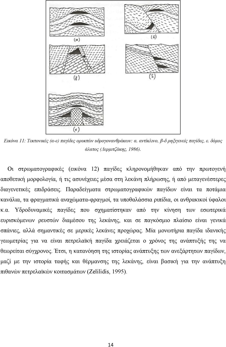 Παραδείγματα στρωματογραφικών παγίδων είναι τα ποτάμια κανάλια, τα φραγματικά αναχώματα-φραγμοί, τα υποθαλάσσια ριπίδια, οι ανθρακικοί ύφαλοι κ.α. Υδροδυναμικές παγίδες που σχηματίστηκαν από την