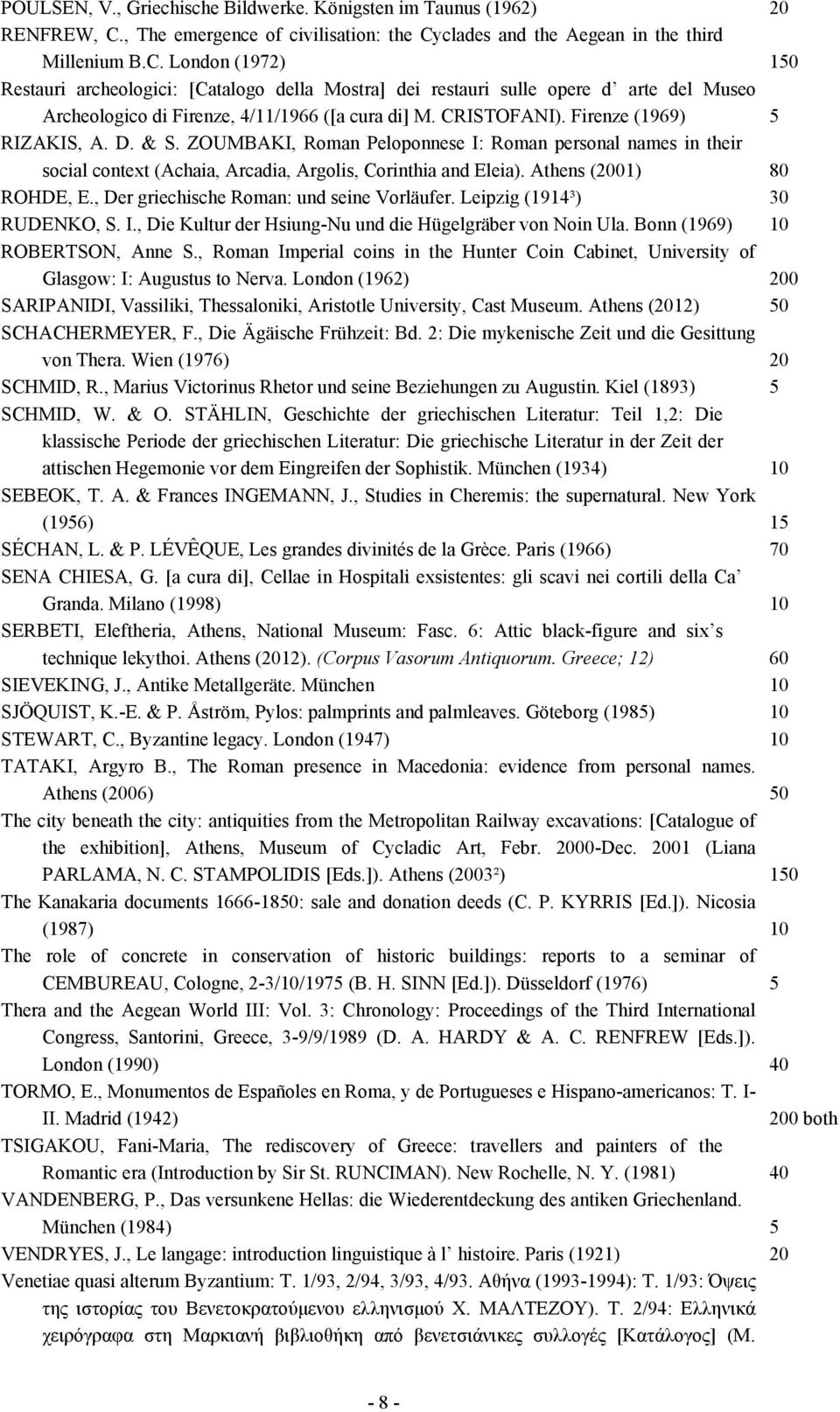 CRISTOFANI). Firenze (1969) 5 RIZAKIS, A. D. & S. ZOUMBAKI, Roman Peloponnese I: Roman personal names in their social context (Achaia, Arcadia, Argolis, Corinthia and Eleia).