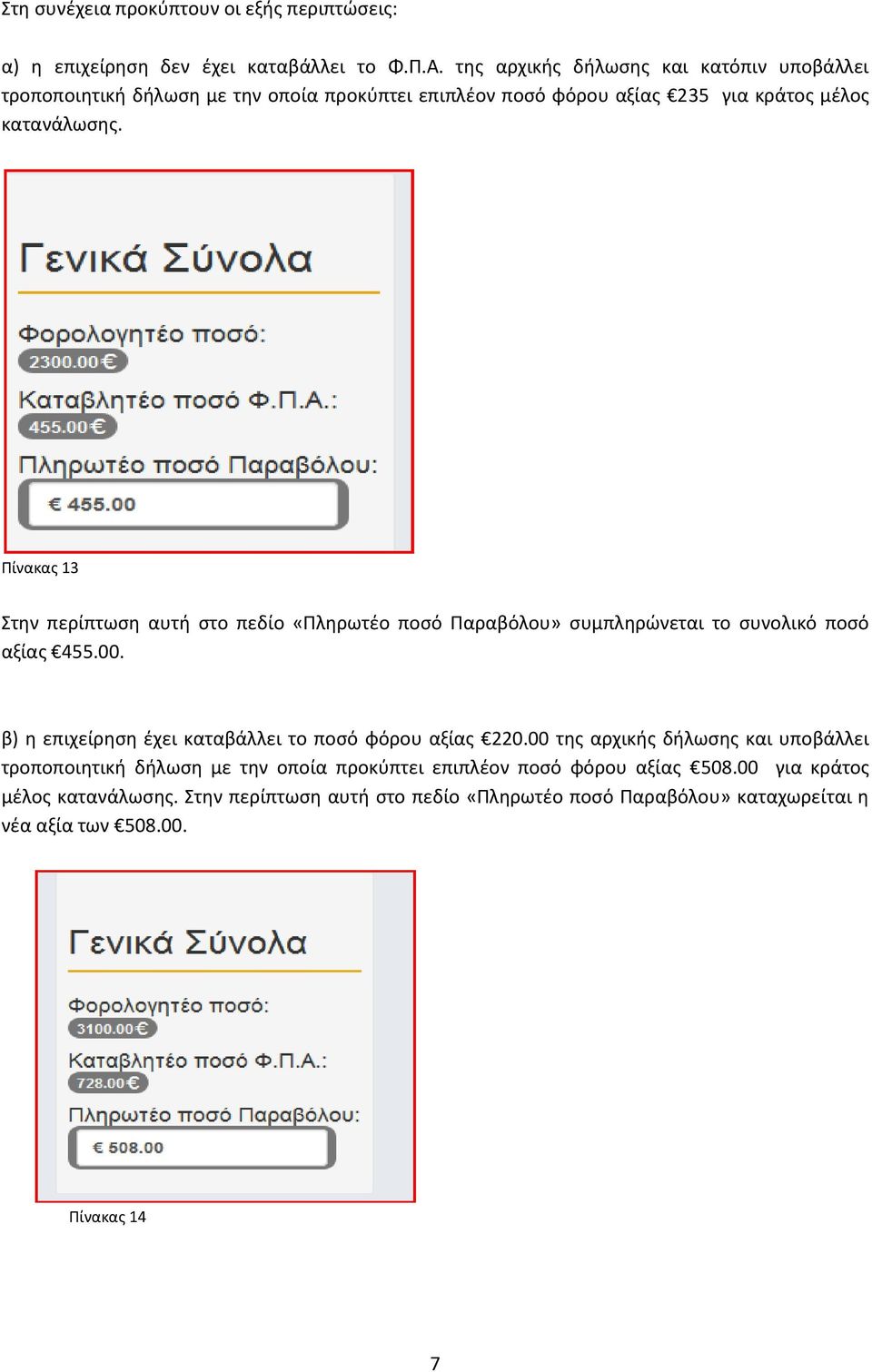 Πίνακας 13 Στην περίπτωση αυτή στο πεδίο «Πληρωτέο ποσό Παραβόλου» συμπληρώνεται το συνολικό ποσό αξίας 455.00.