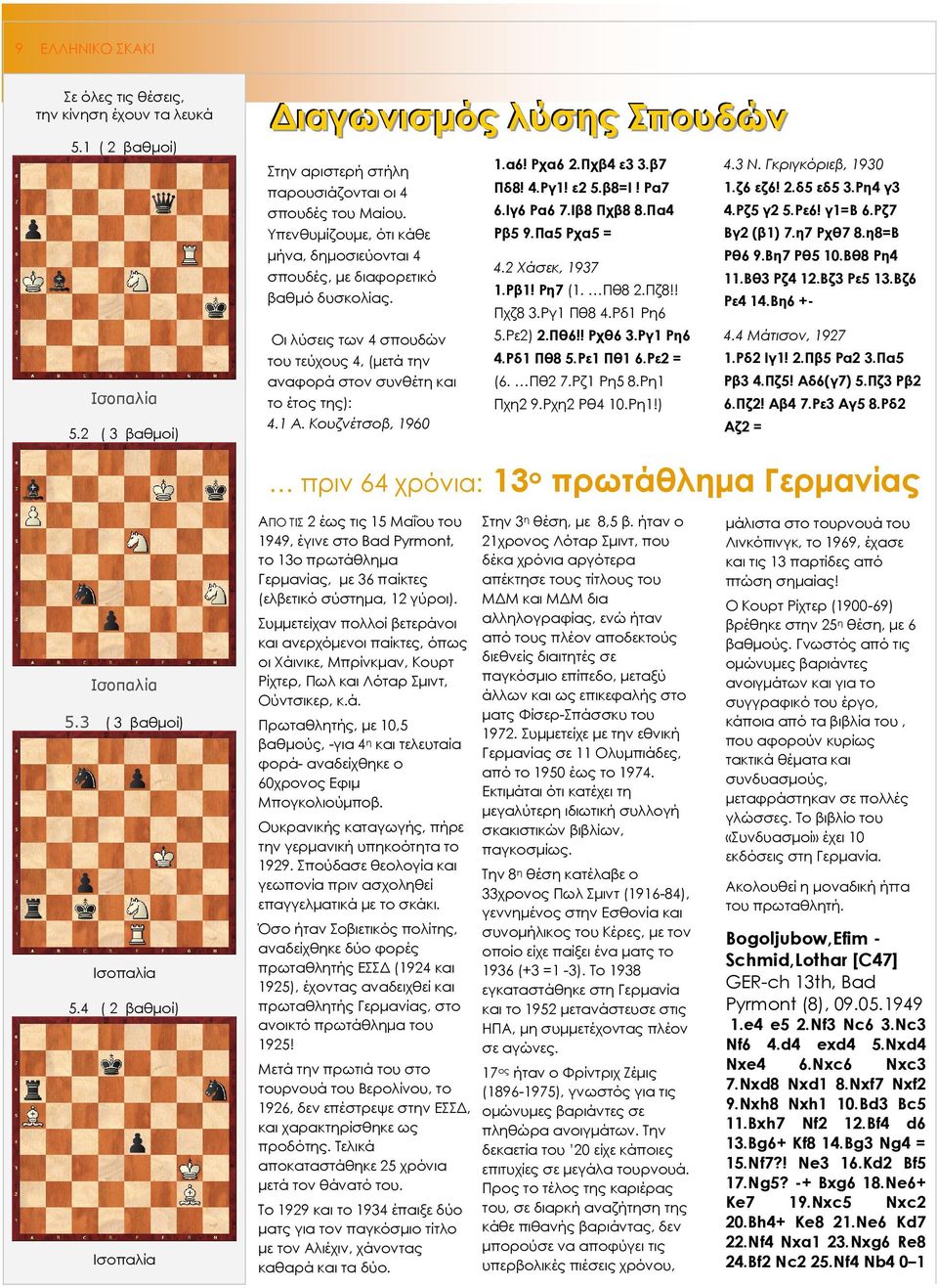 Κουζνέτσοβ, 1960 1.α6! Ρχα6 2.Πχβ4 ε3 3.β7 Πδ8! 4.Ργ1! ε2 5.β8=Ι! Ρα7 6.Ιγ6 Ρα6 7.Ιβ8 Πχβ8 8.Πα4 Ρβ5 9.Πα5 Ρχα5 = 4.2 Χάσεκ, 1937 1.Ρβ1! Ρη7 (1. Πθ8 2.Πζ8!! Πχζ8 3.Ργ1 Πθ8 4.Ρδ1 Ρη6 5.Ρε2) 2.Πθ6!