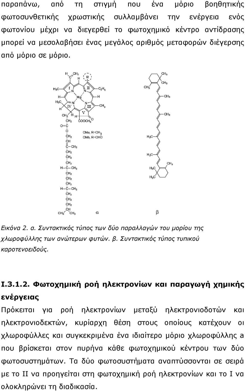α. Συντακτικός τύπος των δύο παραλλαγών του μορίου της χλωροφύλλης των ανώτερων φυτών. β. Συντακτικός τύπος τυπικού καροτενοειδούς. Ι.3.1.2.