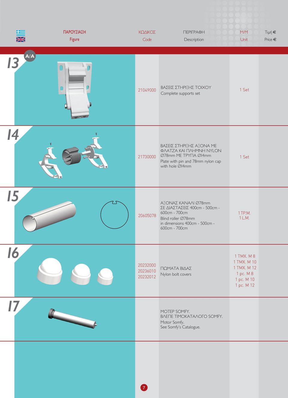 500cm - 00cm - 700cm Βlind roller 78mm in dimensions 400cm - 500cm - 00cm - 700cm 1 ΤΡ.Μ. 1 L.M.