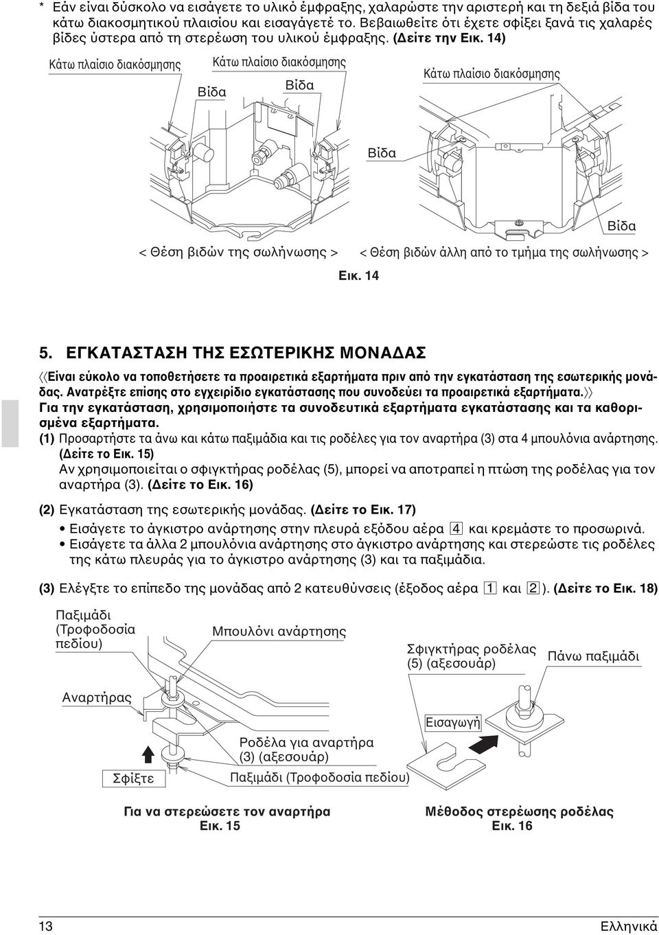14) Κάτω πλαίσιο διακόσμησης Βίδα Κάτω πλαίσιο διακόσμησης Βίδα Κάτω πλαίσιο διακόσμησης Βίδα Βίδα < Θέση βιδών της σωλήνωσης > < Θέση βιδών άλλη από το τμήμα της σωλήνωσης > Εικ. 14 5.