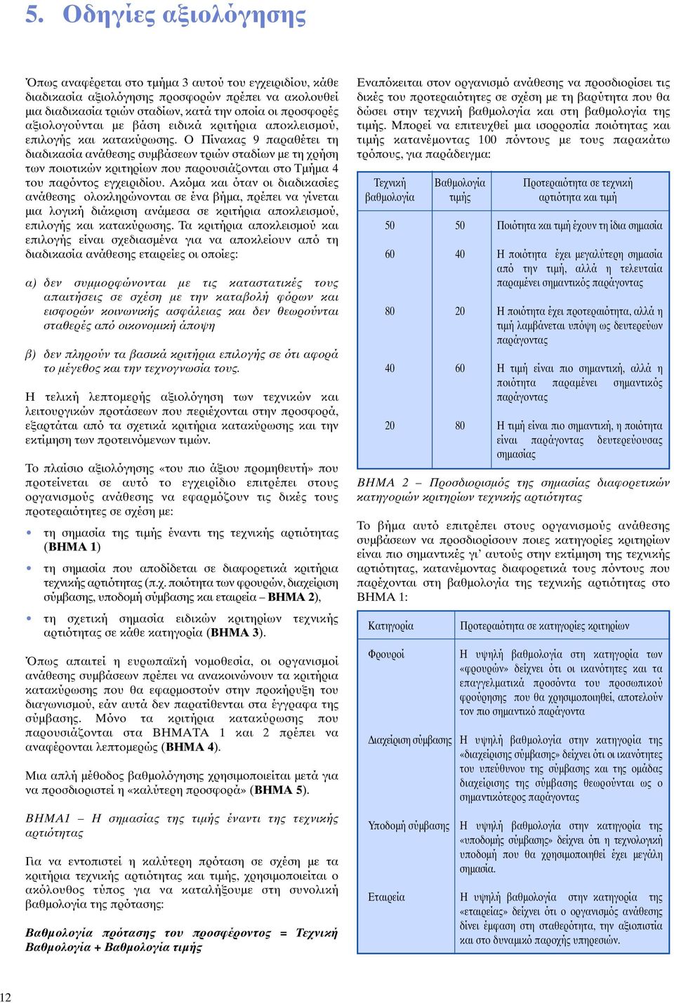 Ο Πίνακας 9 παραθέτει τη διαδικασία ανάθεσης συµβάσεων τριών σταδίων µε τη χρήση των ποιοτικών κριτηρίων που παρουσιάζονται στο Τµήµα 4 του παρόντος εγχειριδίου.