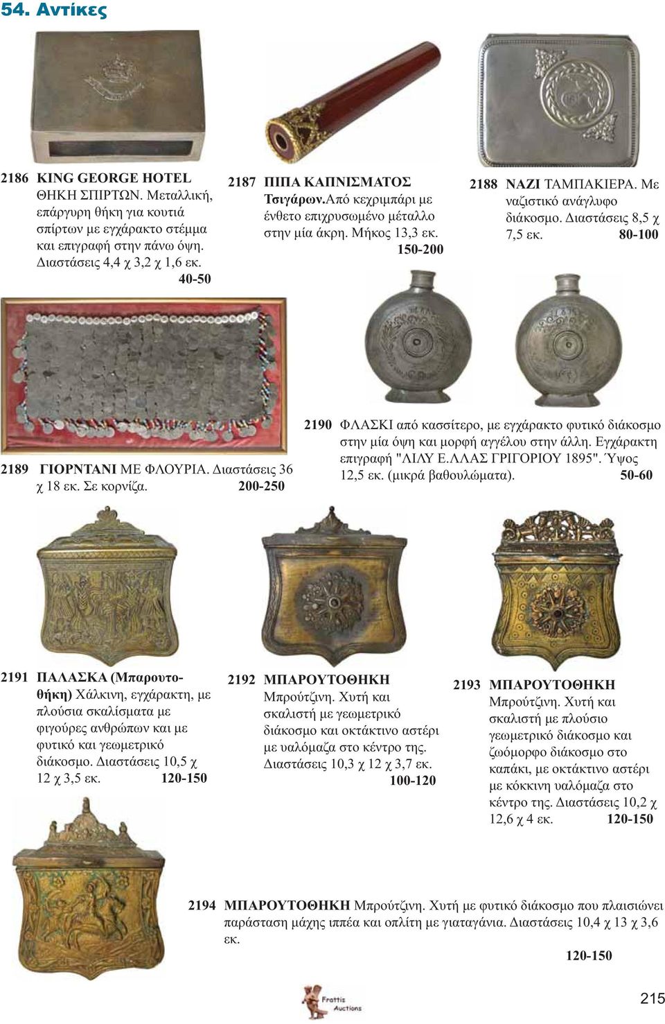 Διαστάσεις 36 χ 18 εκ. Σε κορνίζα. 200-250 2190 ΦΛΑΣΚΙ από κασσίτερο, με εγχάρακτο φυτικό διάκοσμο στην μία όψη και μορφή αγγέλου στην άλλη. Εγχάρακτη επιγραφή "ΛΙΛΥ Ε.ΛΛΑΣ ΓΡΙΓΟΡΙΟΥ 1895".