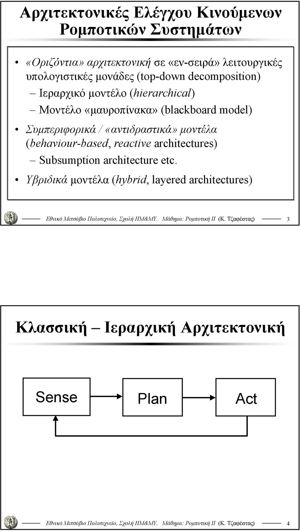 (blackboard model) Συμπεριφορικά / «αντιδραστικά» μοντέλα (behaviour-based, reactive architectures)