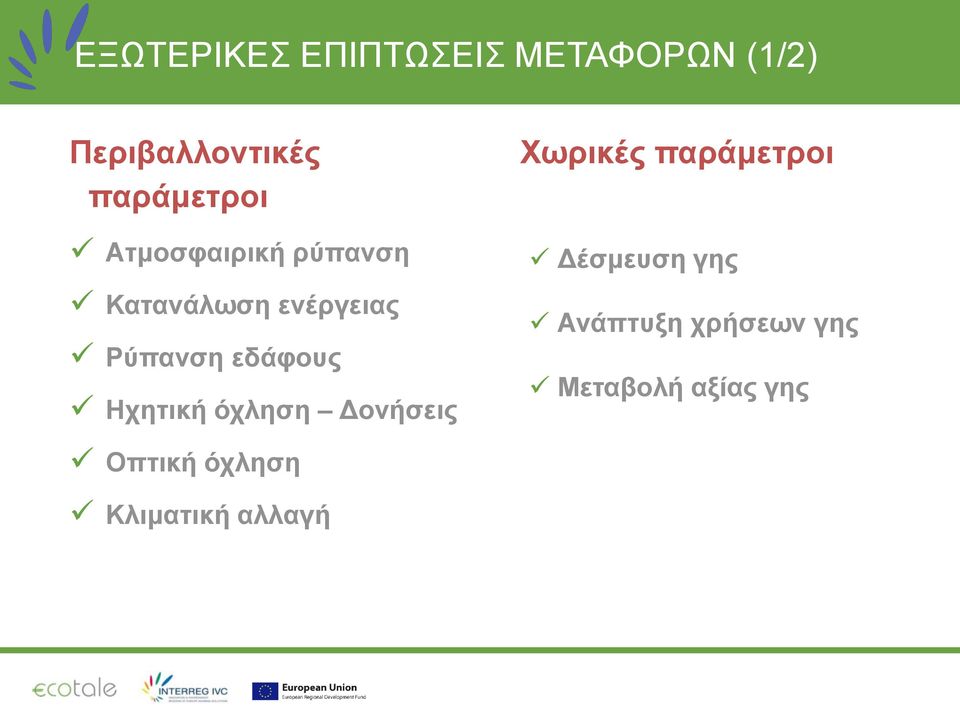 εδάφους Ηχητική όχληση Δονήσεις Χωρικές παράμετροι Δέσμευση