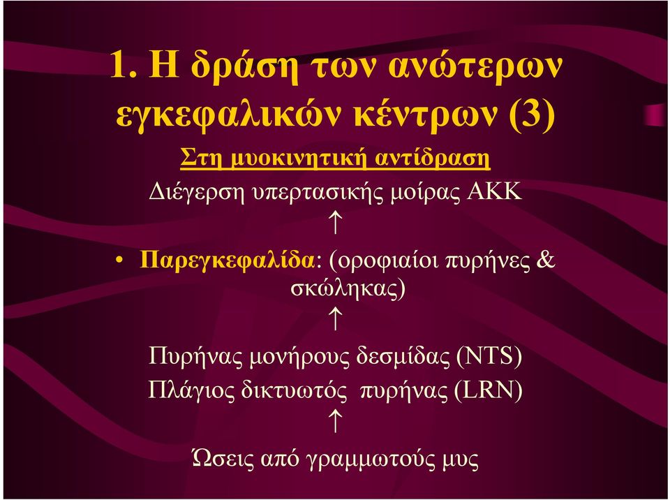 Παρεγκεφαλίδα: (οροφιαίοι πυρήνες & σκώληκας) Πυρήνας