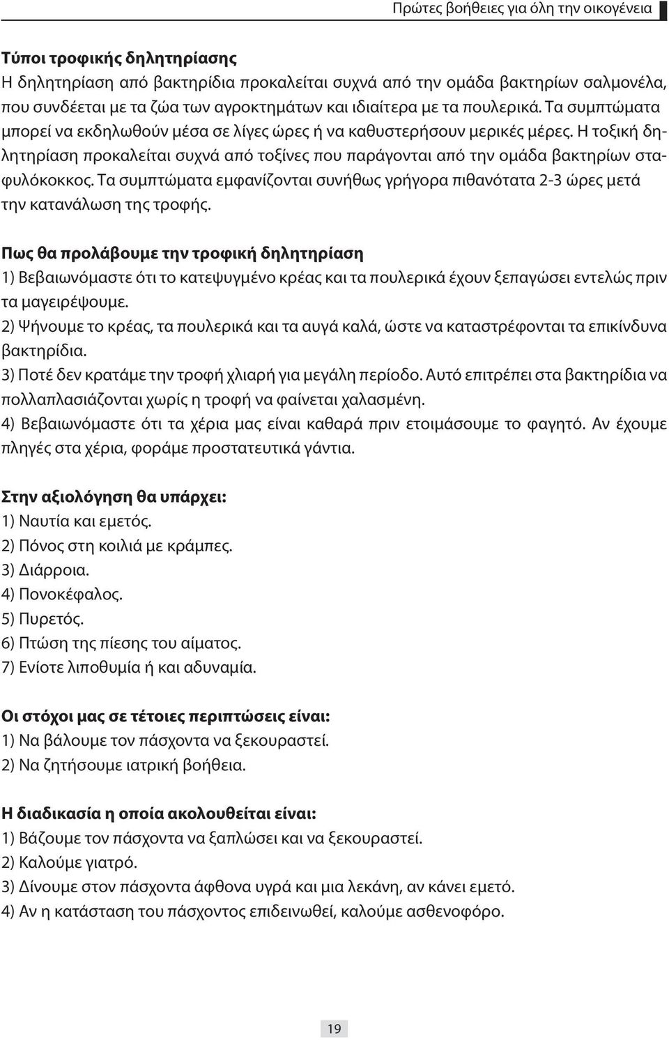 Τα συμπτώματα εμφανίζονται συνήθως γρήγορα πιθανότατα 2-3 ώρες μετά την κατανάλωση της τροφής.