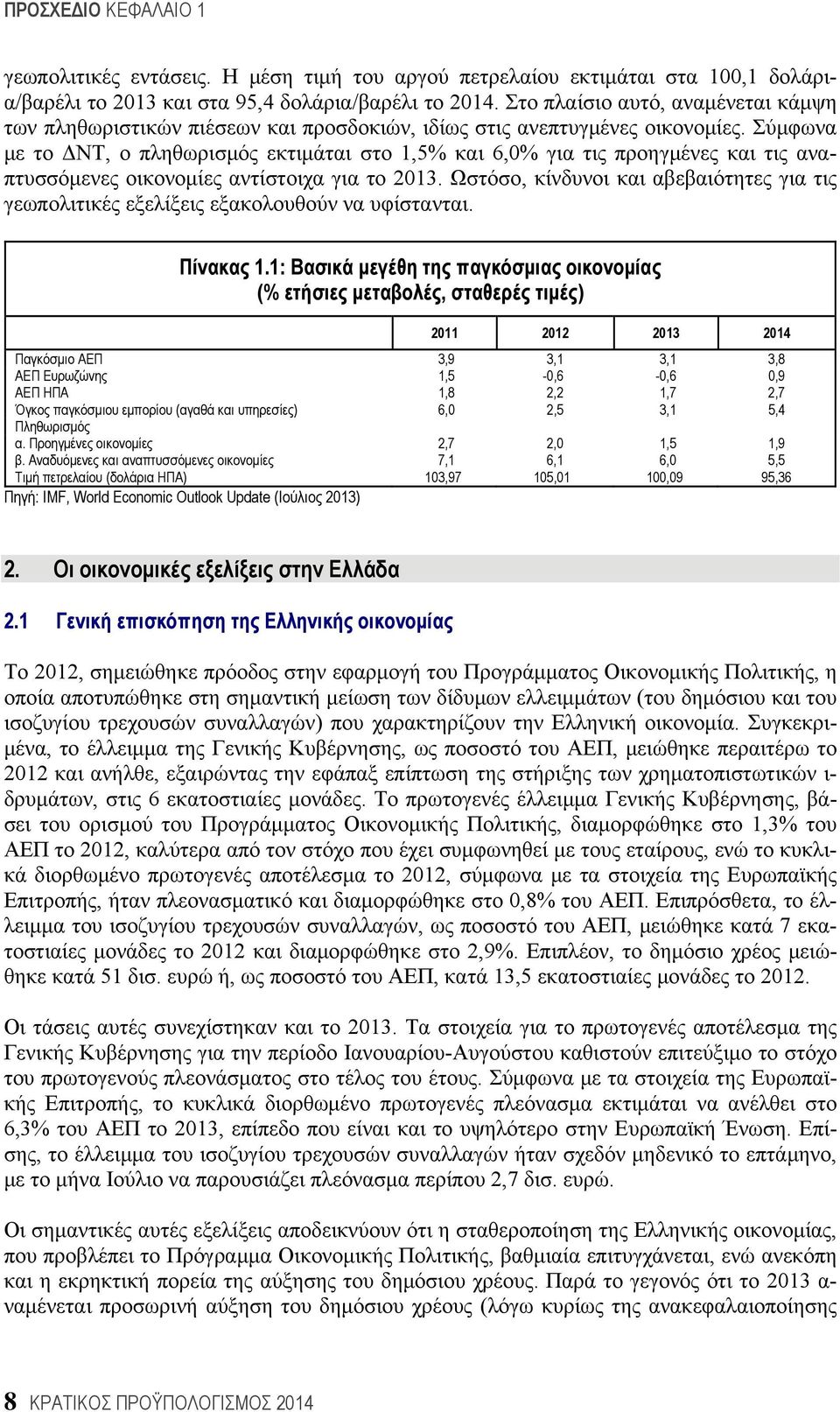 Σύμφωνα με το ΔΝΤ, ο πληθωρισμός εκτιμάται στο 1,5% και 6,0% για τις προηγμένες και τις αναπτυσσόμενες οικονομίες αντίστοιχα για το 2013.