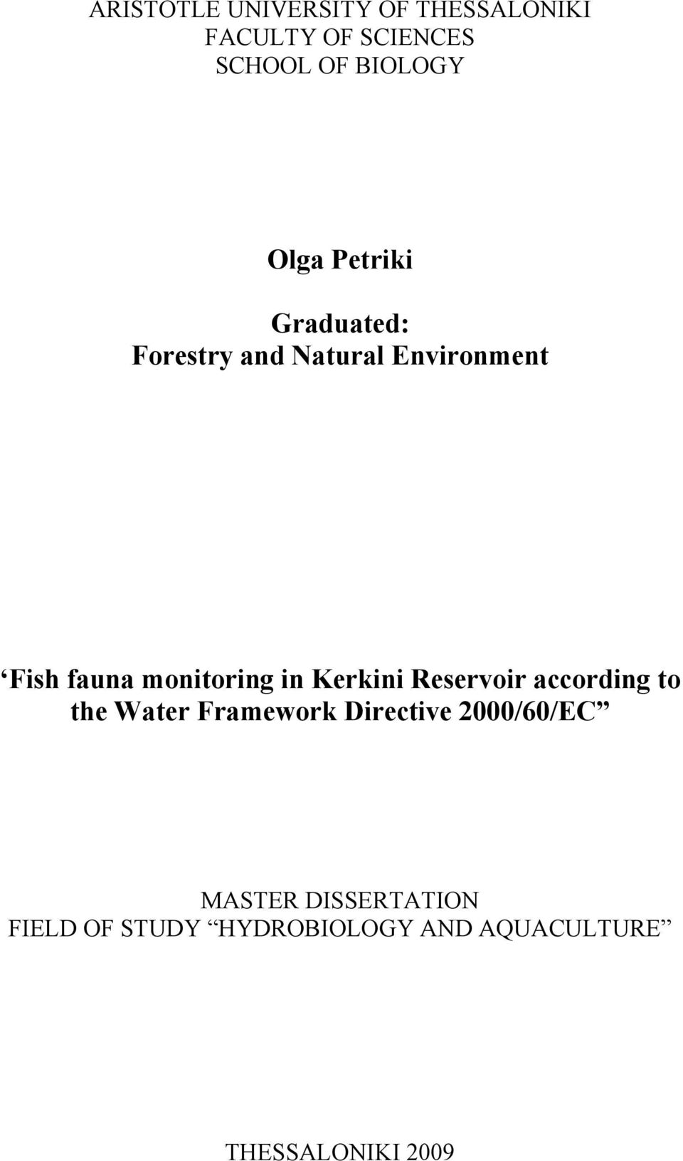 monitoring in Kerkini Reservoir according to the Water Framework Directive