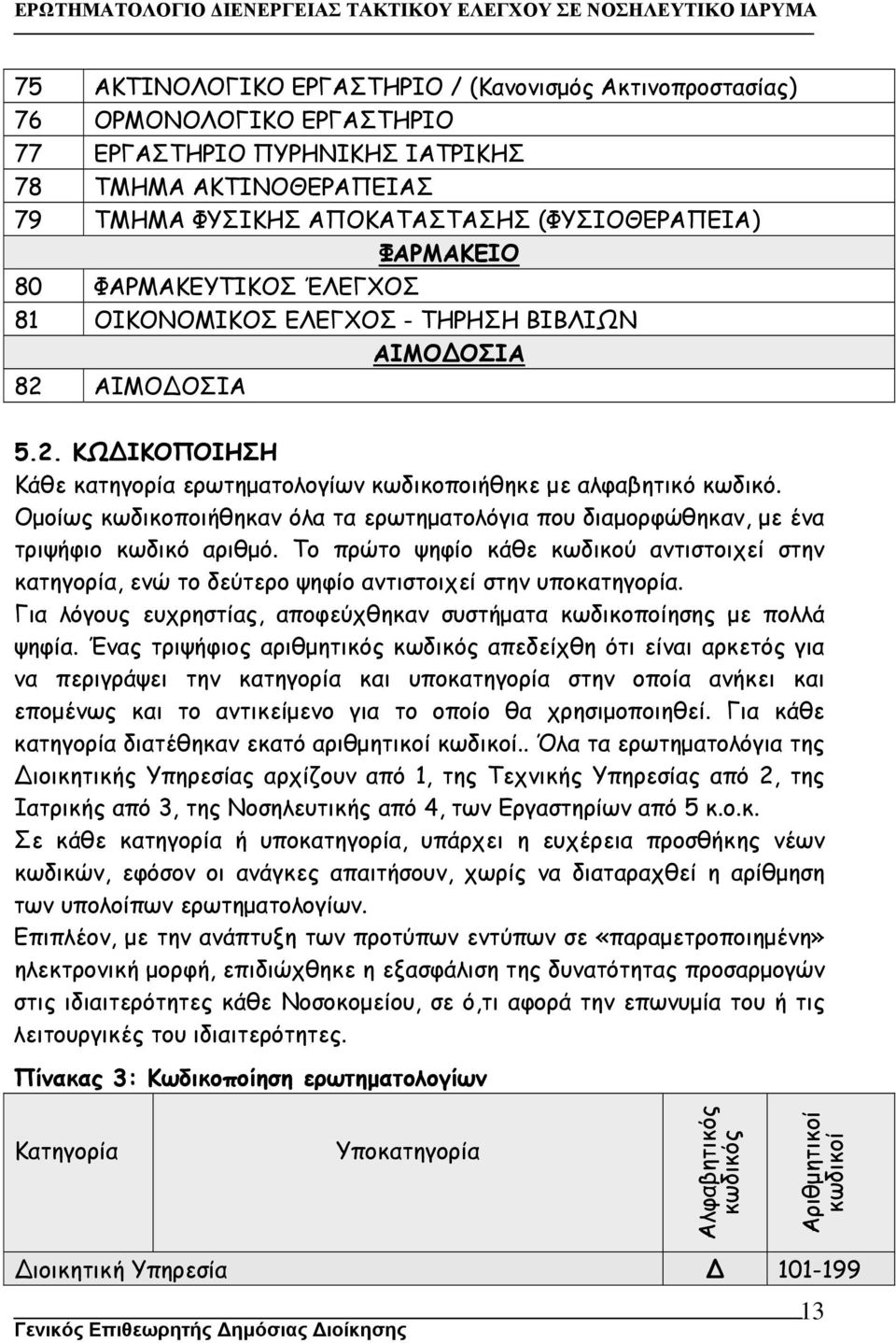 Οµοίως κωδικοποιήθηκαν όλα τα ερωτηµατολόγια που διαµορφώθηκαν, µε ένα τριψήφιο κωδικό αριθµό.