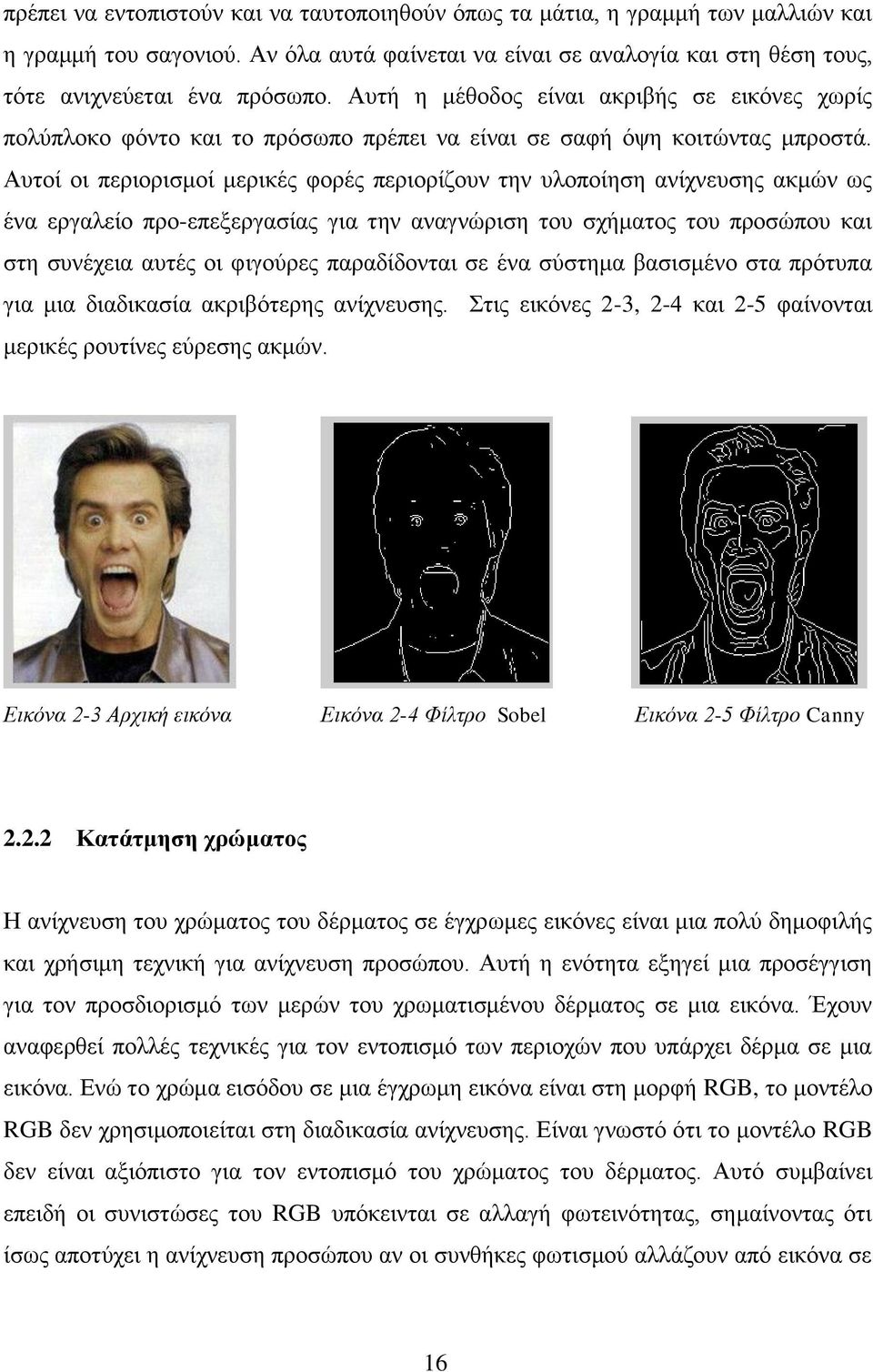 Αυτοί οι περιορισμοί μερικές φορές περιορίζουν την υλοποίηση ανίχνευσης ακμών ως ένα εργαλείο προ-επεξεργασίας για την αναγνώριση του σχήματος του προσώπου και στη συνέχεια αυτές οι φιγούρες