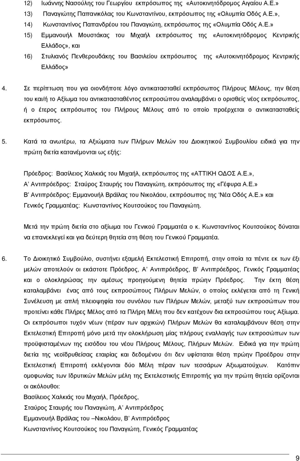 Σε περίπτωση που για οιονδήποτε λόγο αντικατασταθεί εκπρόσωπος Πλήρους Μέλους, την θέση του και/ή το Αξίωμα του αντικατασταθέντος εκπροσώπου αναλαμβάνει ο ορισθείς νέος εκπρόσωπος, ή ο έτερος