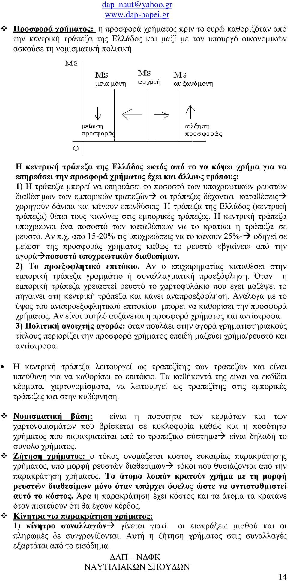διαθέσιμων των εμπορικών τραπεζών οι τράπεζες δέχονται καταθέσεις χορηγούν δάνεια και κάνουν επενδύσεις. Η τράπεζα της Ελλάδος (κεντρική τράπεζα) θέτει τους κανόνες στις εμπορικές τράπεζες.
