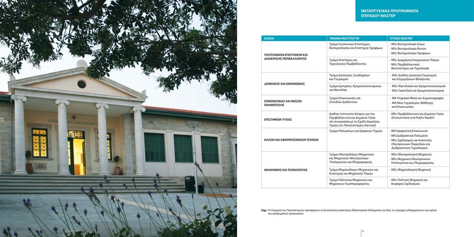 Ξενοδοχείων και Τουρισμού Τμήμα Εμπορίου, Χρηματοοικονομικών και Ναυτιλίας Τμήμα Επικοινωνίας και Σπουδών Διαδικτύου Διεθνές Ινστιτούτο Κύπρου για την Περιβαλλοντική και Δημόσια Υγεία (σε συνεργασία