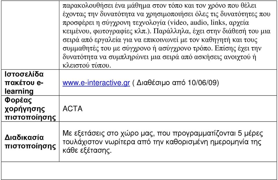 Παράλληλα, έχει στην διάθεσή του µια σειρά από εργαλεία για να επικοινωνεί µε τον καθηγητή και τους συµµαθητές του µε σύγχρονο ή ασύγχρονο τρόπο.