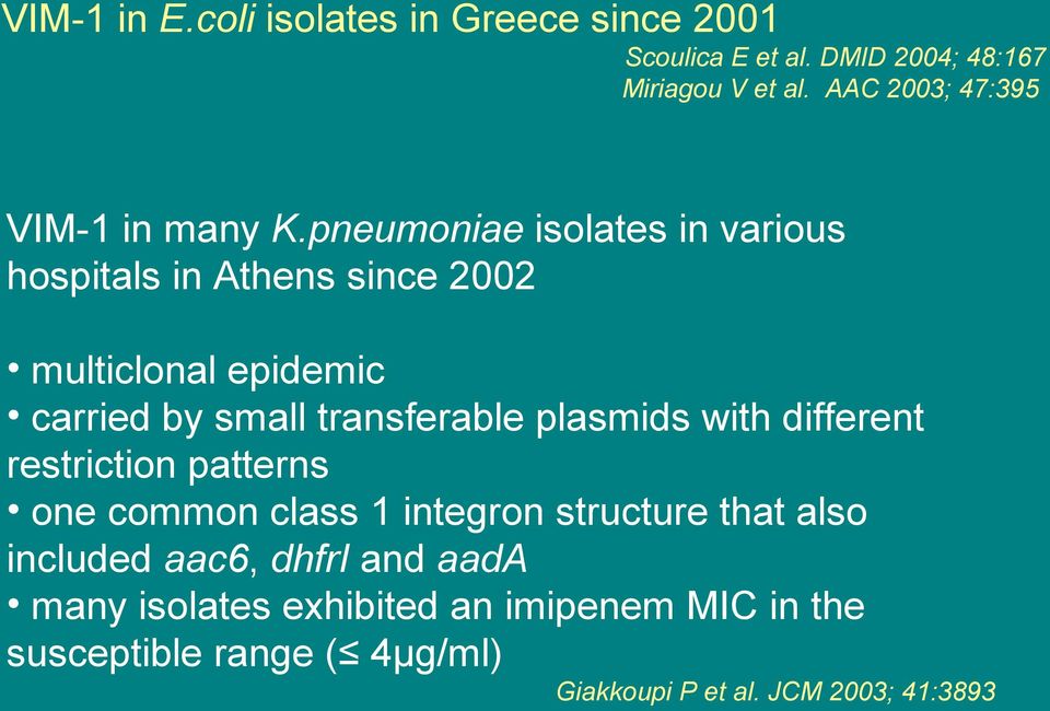 pneumoniae isolates in various hospitals in Athens since 2002 multiclonal epidemic carried by small transferable