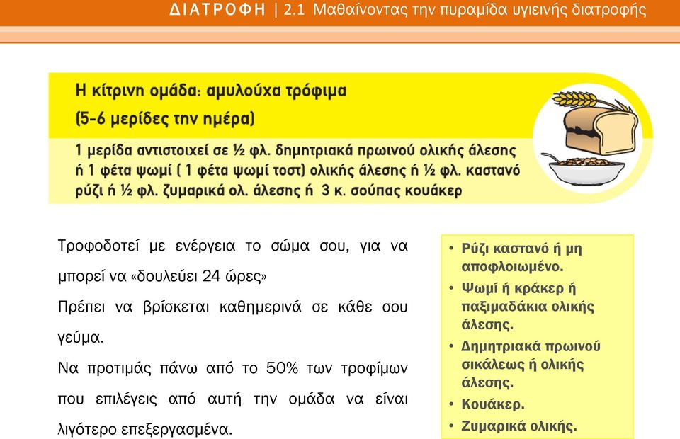 Να προτιμάς πάνω από το 50% των τροφίμων που επιλέγεις από αυτή την ομάδα να είναι λιγότερο