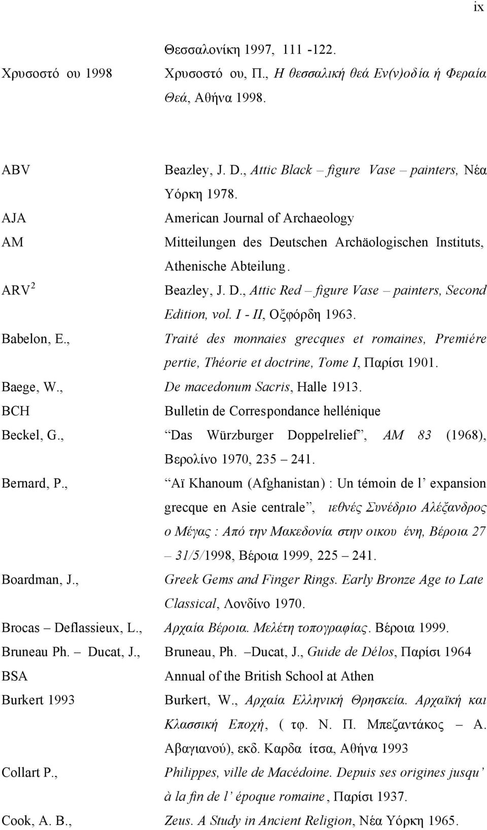 I - II, Οξφόρδη 1963. Babelon, Ε., Traité des monnaies grecques et romaines, Premiére pertie, Théorie et doctrine, Tome I, Παρίσι 1901. Baege, W., De macedonum Sacris, Halle 1913.