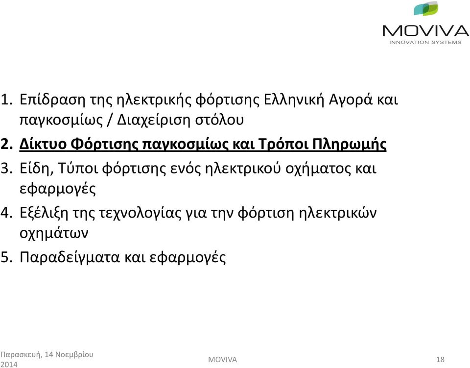 Είδη, Τύποι φόρτισης ενός ηλεκτρικού οχήματος και εφαρμογές 4.