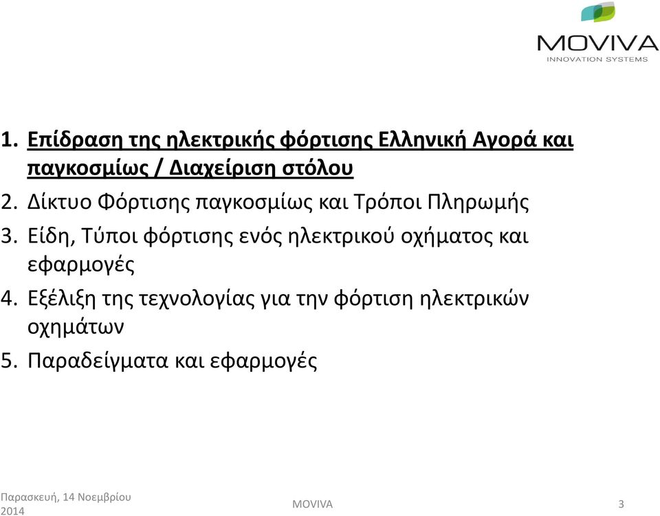 Είδη, Τύποι φόρτισης ενός ηλεκτρικού οχήματος και εφαρμογές 4.