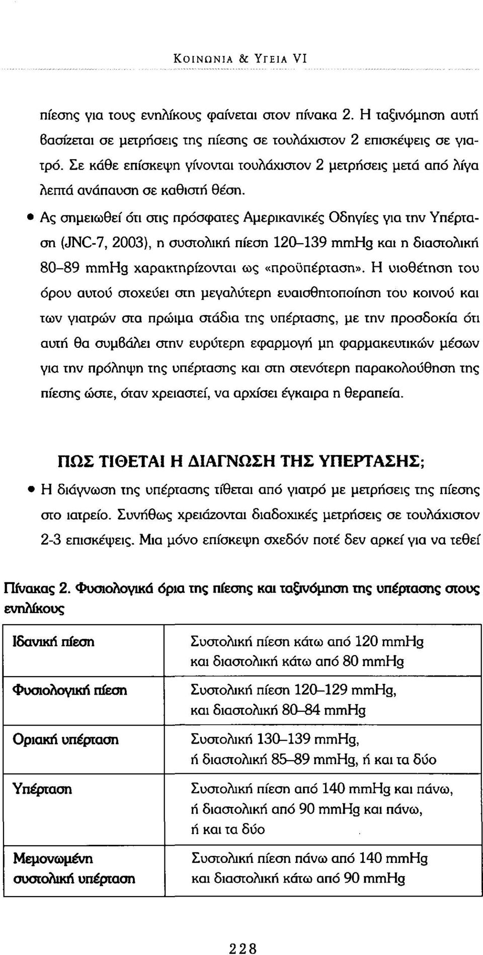 Ας σημειωθεί ότι στις πρόσφατες Αμερικανικές Οδηγίες για την Υπέρταση (JNC-7, 2003), η συστολική πίεση 120-139 mmhg και η διαστολική 80-89 mmhg χαρακτηρίζονται ως «προϋπέρταση».