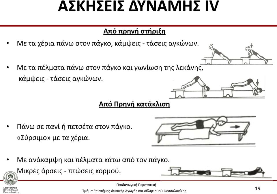 Με τα πέλματα πάνω στον πάγκο και γωνίωση της λεκάνης, κάμψεις -  Από Πρηνή