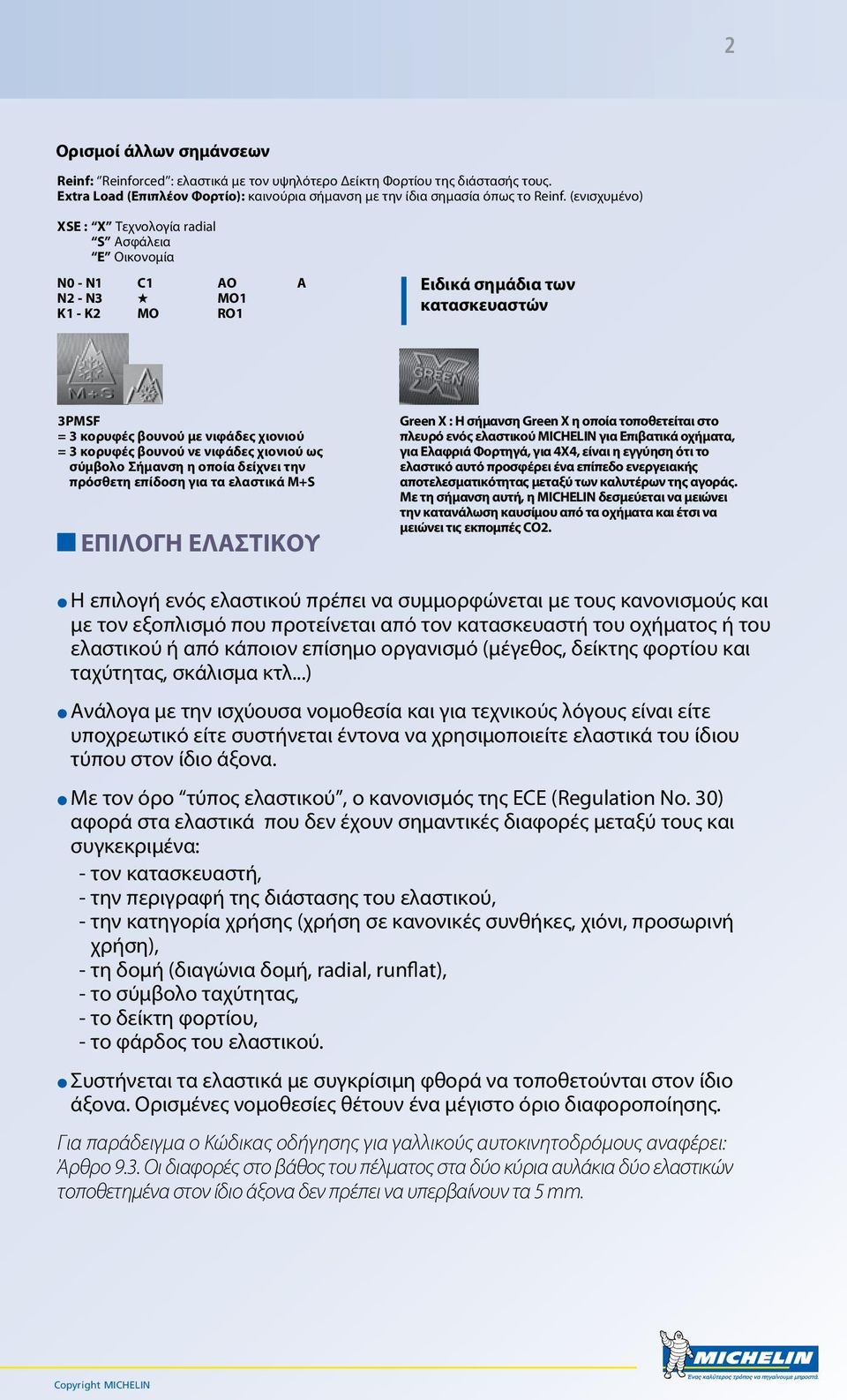 βουνού νε νιφάδες χιονιού ως σύμβολο Σήμανση η οποία δείχνει την πρόσθετη επίδοση για τα ελαστικά M+S ΕΠΙΛΟΓΗ ΕΛΑΣΤΙΚΟΥ Green X : Η σήμανση Green X η οποία τοποθετείται στο πλευρό ενός ελαστικού
