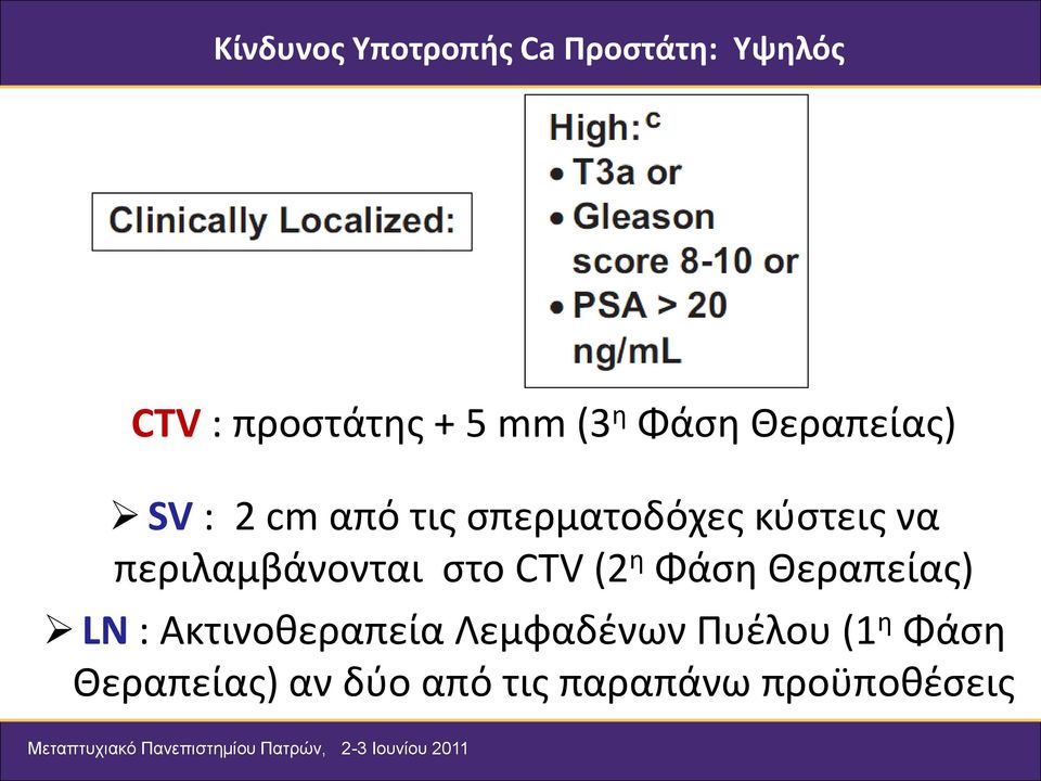 περιλαμβάνονται στο CTV (2 η Φάση Θεραπείας) LN : Ακτινοθεραπεία