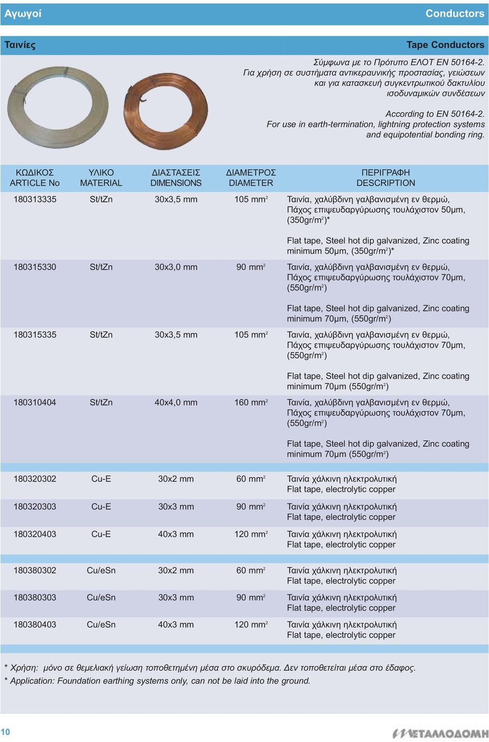 For use in earth-termination, lightning protection systems and equipotential bonding ring.