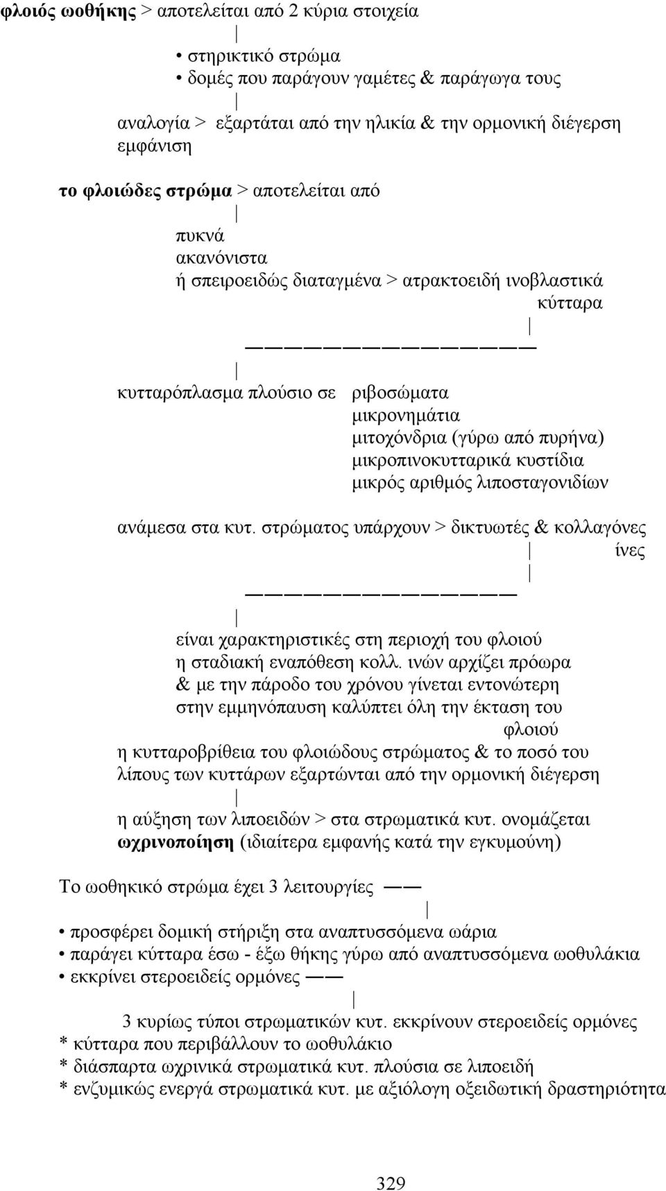 κυστίδια µικρός αριθµός λιποσταγονιδίων ανάµεσα στα κυτ. στρώµατος υπάρχουν > δικτυωτές & κολλαγόνες ίνες είναι χαρακτηριστικές στη περιοχή του φλοιού η σταδιακή εναπόθεση κολλ.