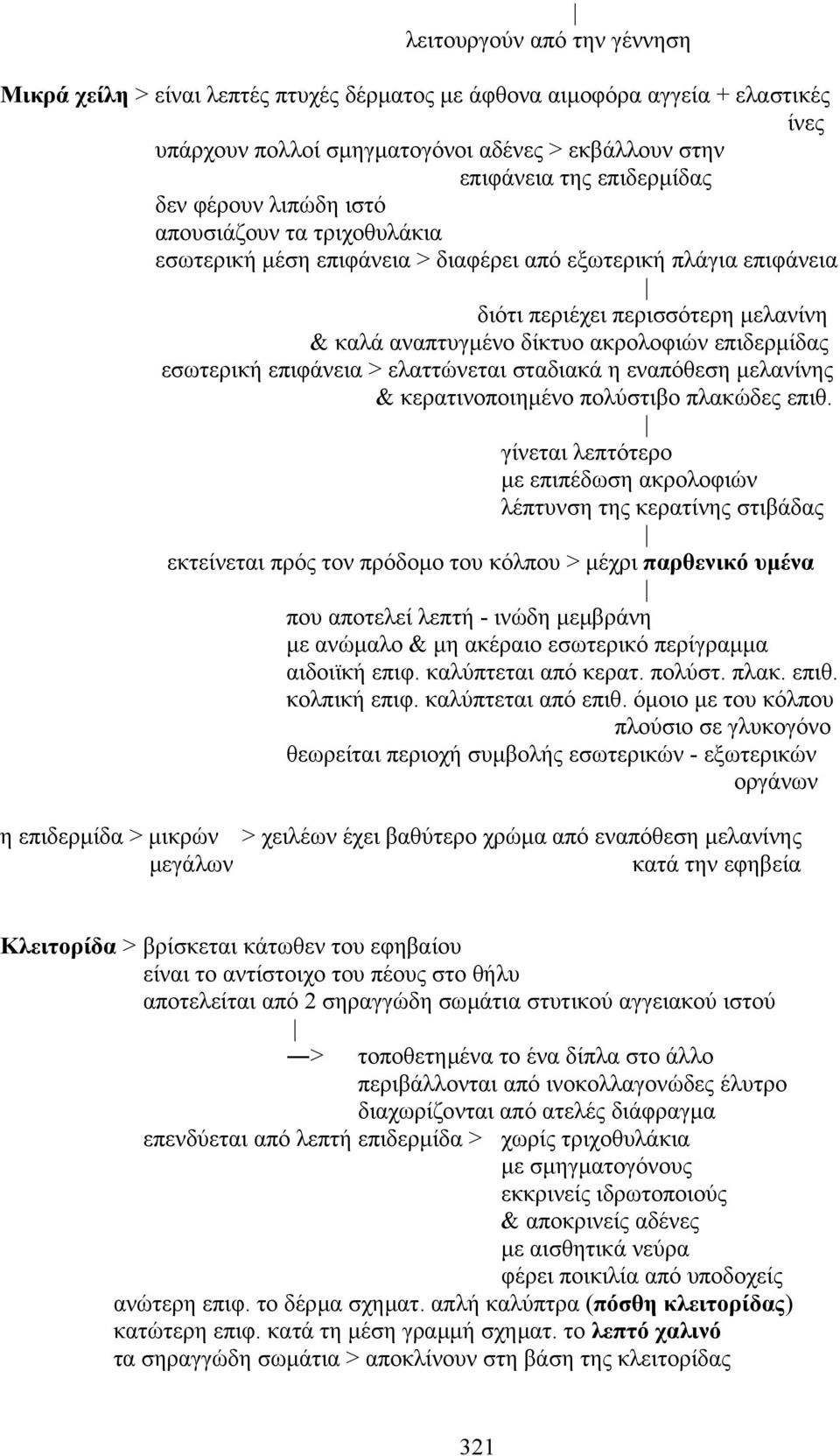 εσωτερική επιφάνεια > ελαττώνεται σταδιακά η εναπόθεση µελανίνης & κερατινοποιηµένο πολύστιβο πλακώδες επιθ.