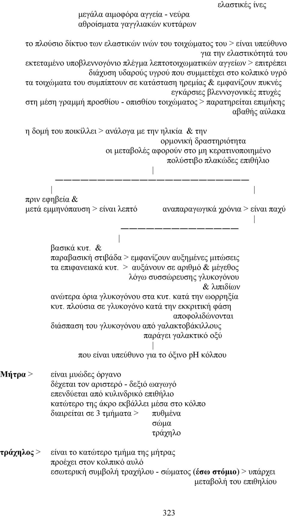 βλεννογονικές πτυχές στη µέση γραµµή προσθίου - οπισθίου τοιχώµατος > παρατηρείται επιµήκης αβαθής αύλακα η δοµή του ποικίλλει > ανάλογα µε την ηλικία & την ορµονική δραστηριότητα οι µεταβολές