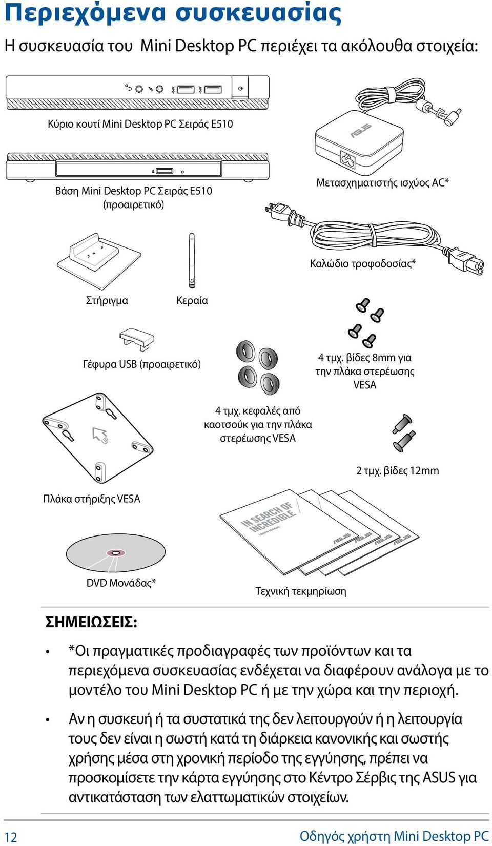 βίδες 12mm Πλάκα στήριξης VESA DVD Μονάδας* Τεχνική τεκμηρίωση ΣΗΜΕΙΩΣΕΙΣ: *Οι πραγματικές προδιαγραφές των προϊόντων και τα περιεχόμενα συσκευασίας ενδέχεται να διαφέρουν ανάλογα με το μοντέλο του