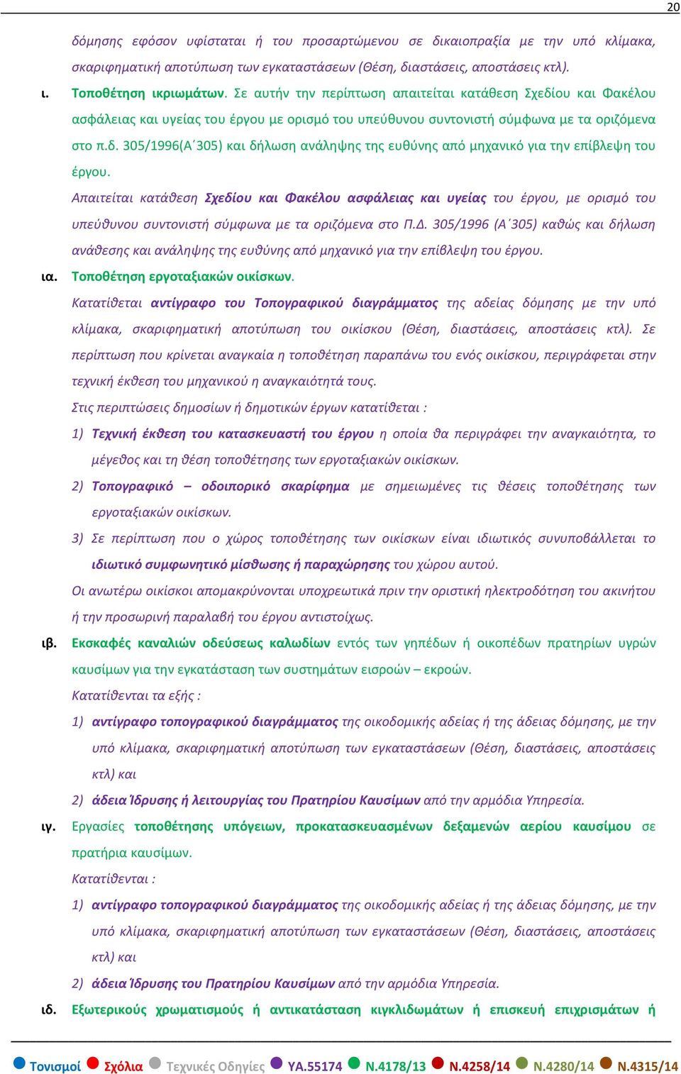 Απαιτείται κατάθεση Σχεδίου και Φακέλου ασφάλειας και υγείας του έργου, με ορισμό του υπεύθυνου συντονιστή σύμφωνα με τα οριζόμενα στο Π.Δ.