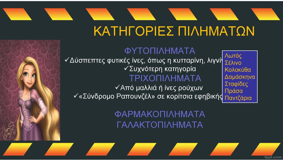 ΤΡΙΧΟΠΙΛΗΜΑΤΑ Δαμάσκηνα Σταφίδες Από μαλλιά ή ίνες ρούχων Πράσα