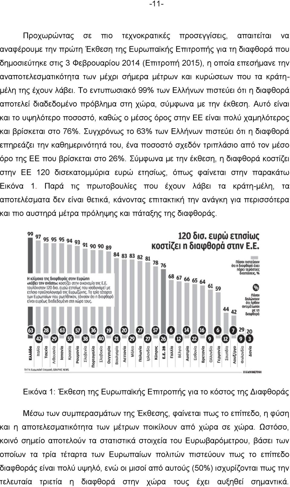 Το εντυπωσιακό 99% των Ελλήνων πιστεύει ότι η διαφθορά αποτελεί διαδεδομένο πρόβλημα στη χώρα, σύμφωνα με την έκθεση.